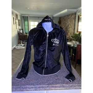 Y2K BCBG MaxAzria Black Velour beaded Track Jacket Sz M 2000s Mcbling